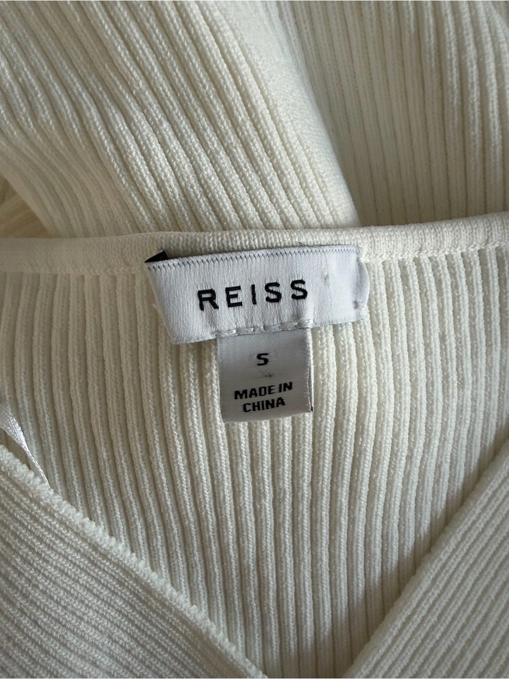 Reiss Cream Ribbed Wrap-Front Long Sleeve Top - Picture 6 of 8